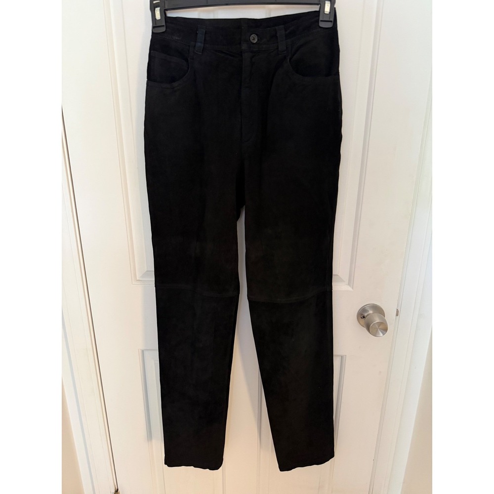 Lauren Ralph Lauren Black Suede Leather Pants High Rise Straight Leg Size 6